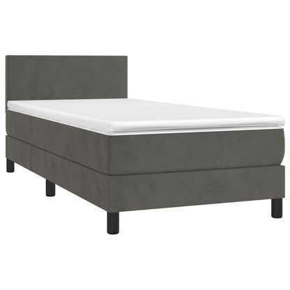 Cama box spring c/ colchão/LED 90x190 cm veludo cinzento-escuro