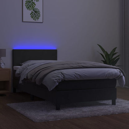 Cama box spring c/ colchão/LED 90x200 cm veludo cinzento-escuro