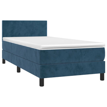 Cama box spring c/ colchão/LED 90x200 cm veludo azul-escuro