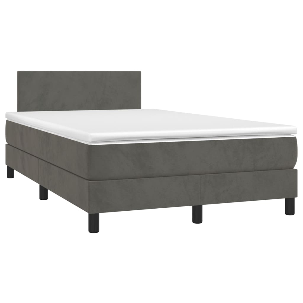 Cama box spring c/ colchão/LED 120x200cm veludo cinzento-escuro