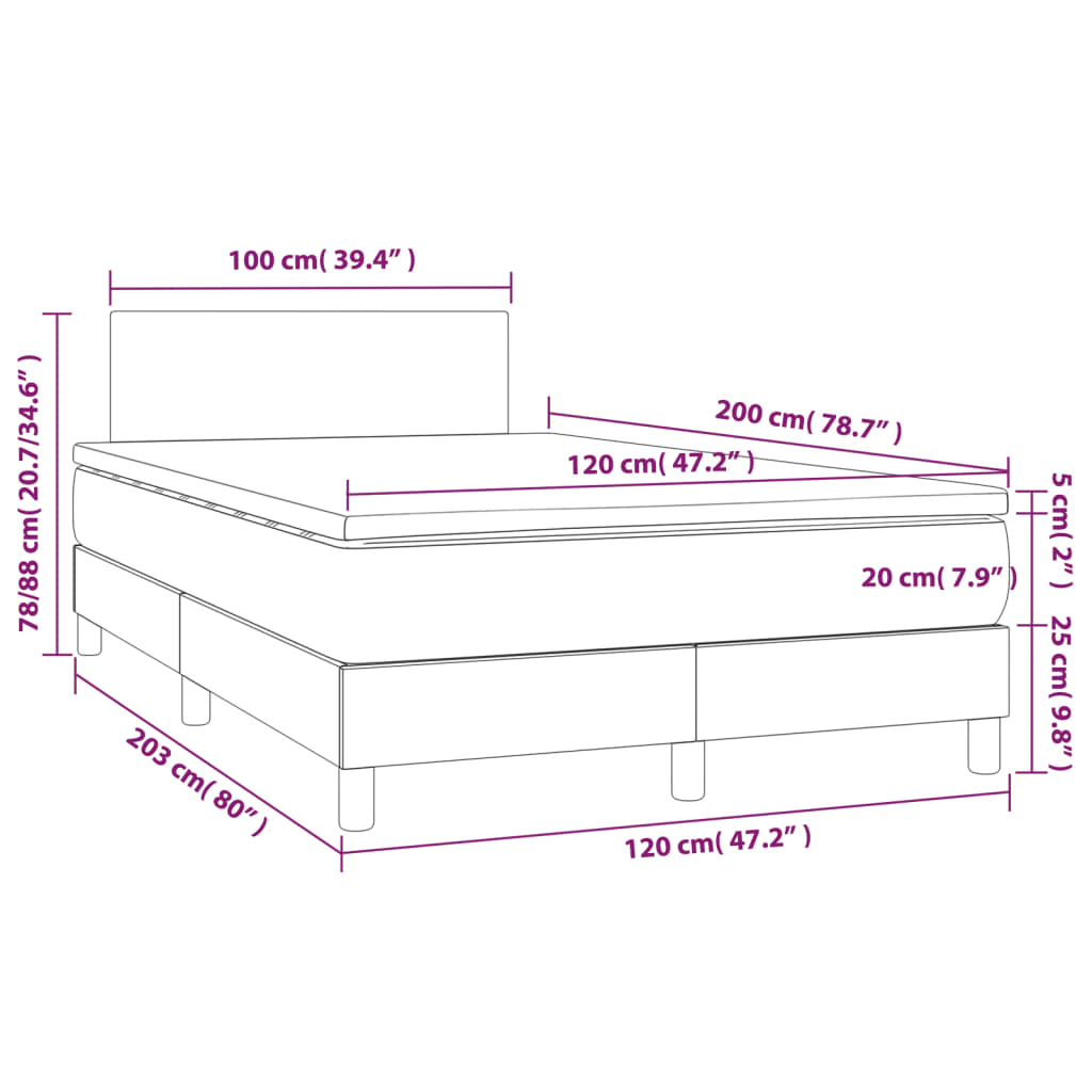 Cama box spring c/ colchão/LED 120x200 cm veludo verde-escuro