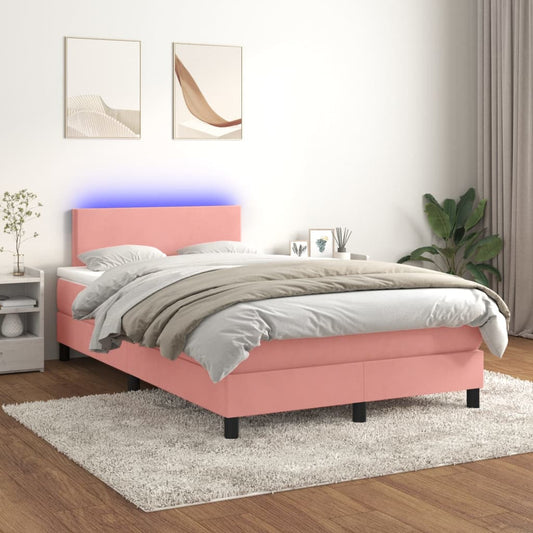 Cama box spring c/ colchão/LED 120x200 cm veludo rosa