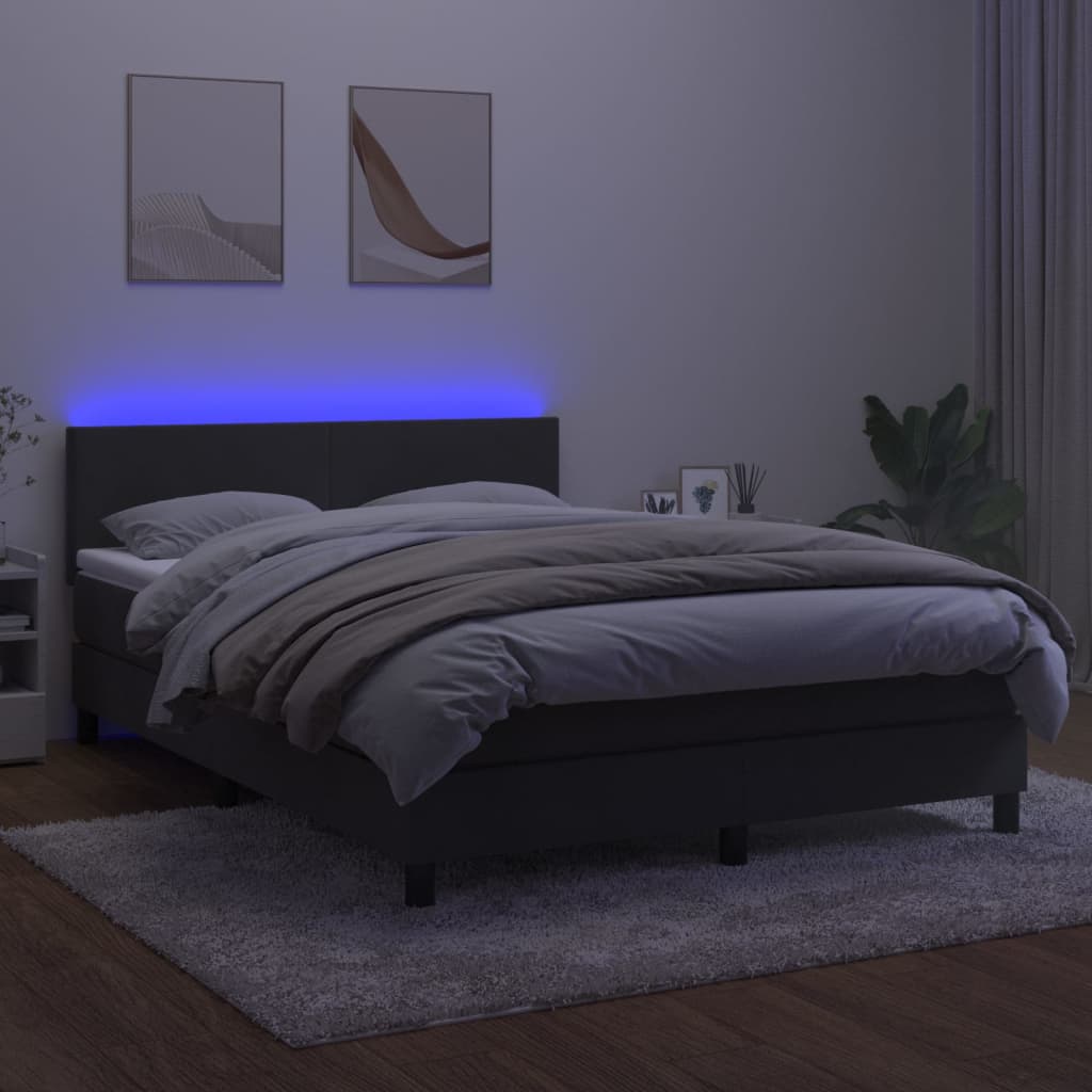 Cama box spring c/ colchão/LED 140x190cm veludo cinzento-escuro