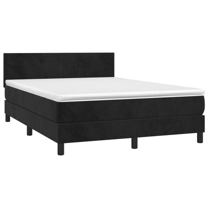 Cama box spring c/ colchão/LED 140x190 cm veludo preto