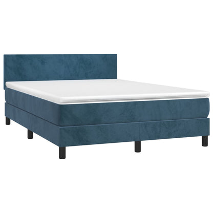 Cama box spring c/ colchão/LED 140x190 cm veludo azul-escuro