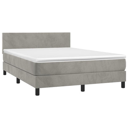 Cama box spring c/ colchão/LED 140x200 cm veludo cinzento-claro