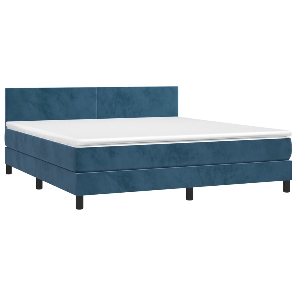 Cama box spring c/ colchão/LED 160x200 cm veludo azul-escuro