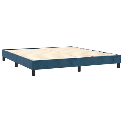 Cama box spring c/ colchão/LED 160x200 cm veludo azul-escuro