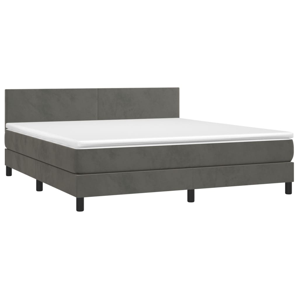 Cama box spring c/ colchão/LED 180x200cm veludo cinzento-escuro