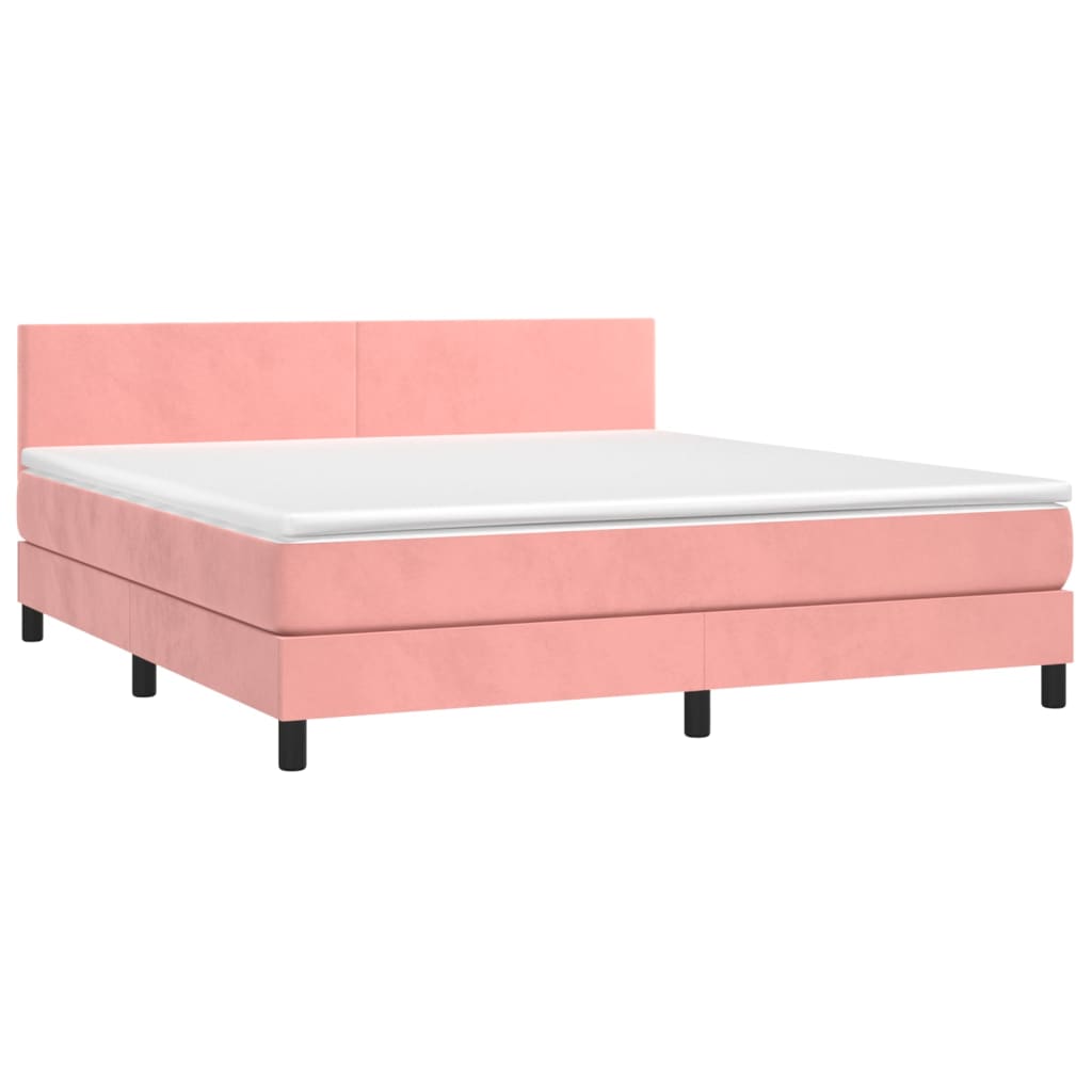 Cama box spring c/ colchão/LED 180x200 cm veludo rosa