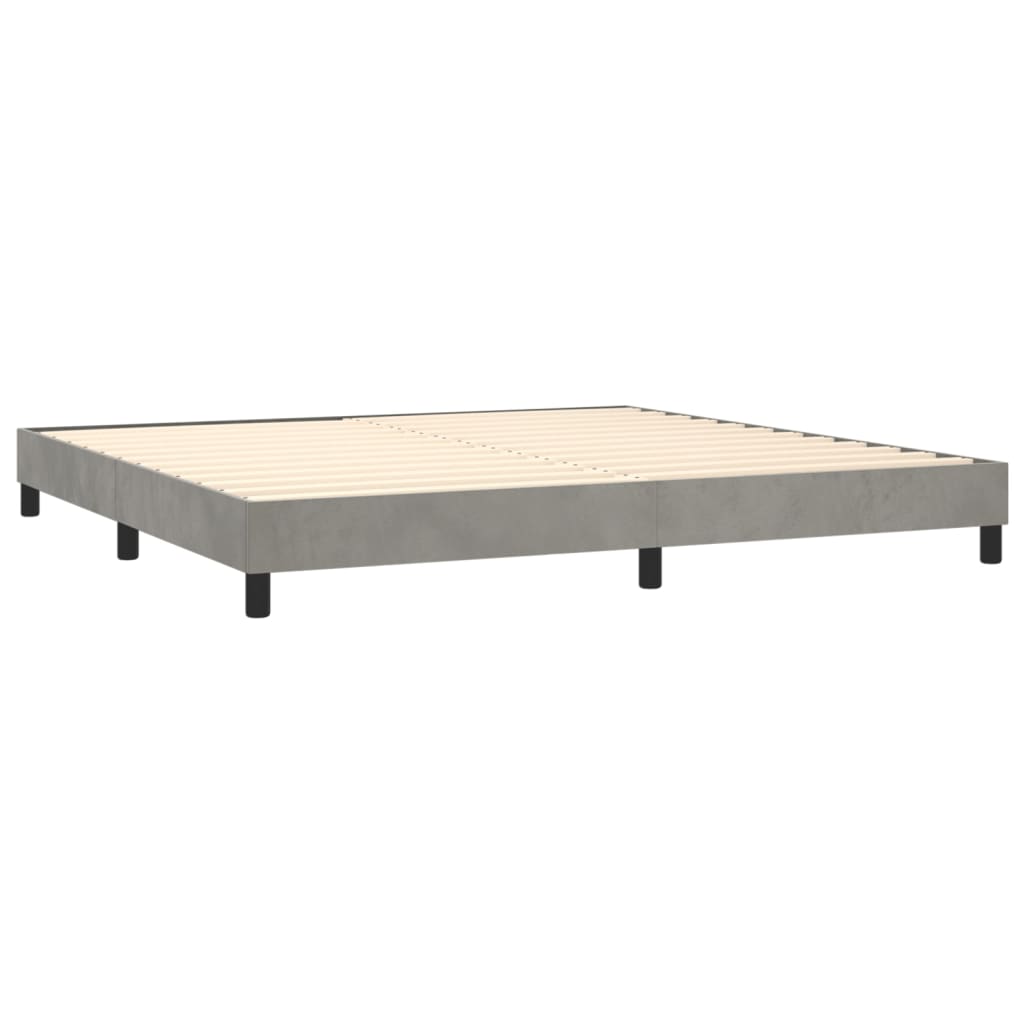 Cama box spring c/ colchão/LED 200x200 cm veludo cinzento-claro