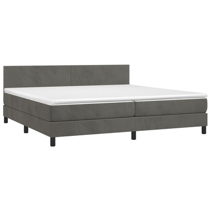 Cama box spring c/ colchão/LED 200x200cm veludo cinzento-escuro