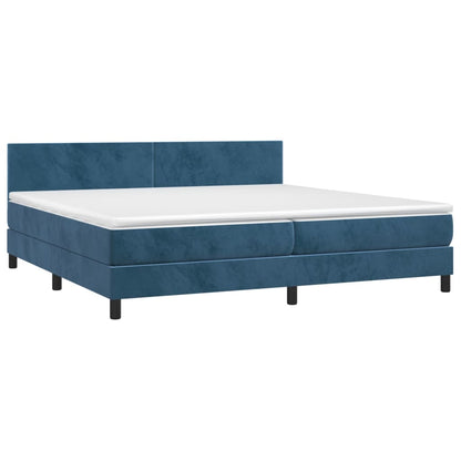 Cama box spring c/ colchão/LED 200x200 cm veludo azul-escuro