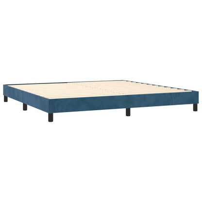 Cama box spring c/ colchão/LED 200x200 cm veludo azul-escuro