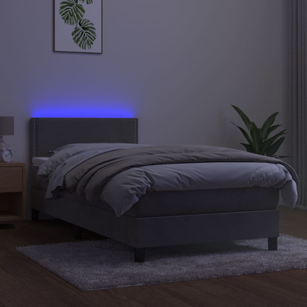 Cama box spring c/ colchão/LED 80x200 cm veludo cinzento-claro