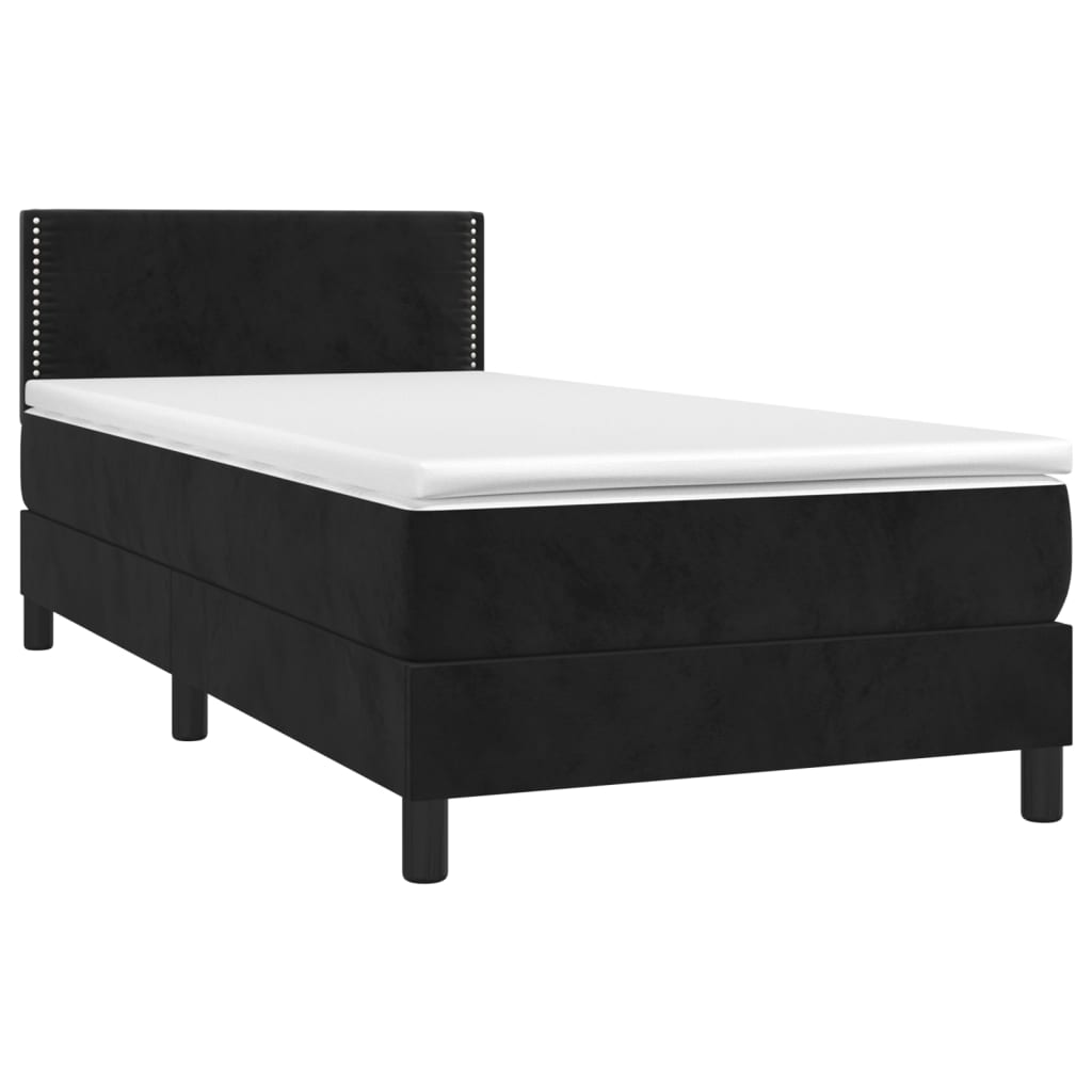 Cama box spring c/ colchão/LED 80x200 cm veludo preto