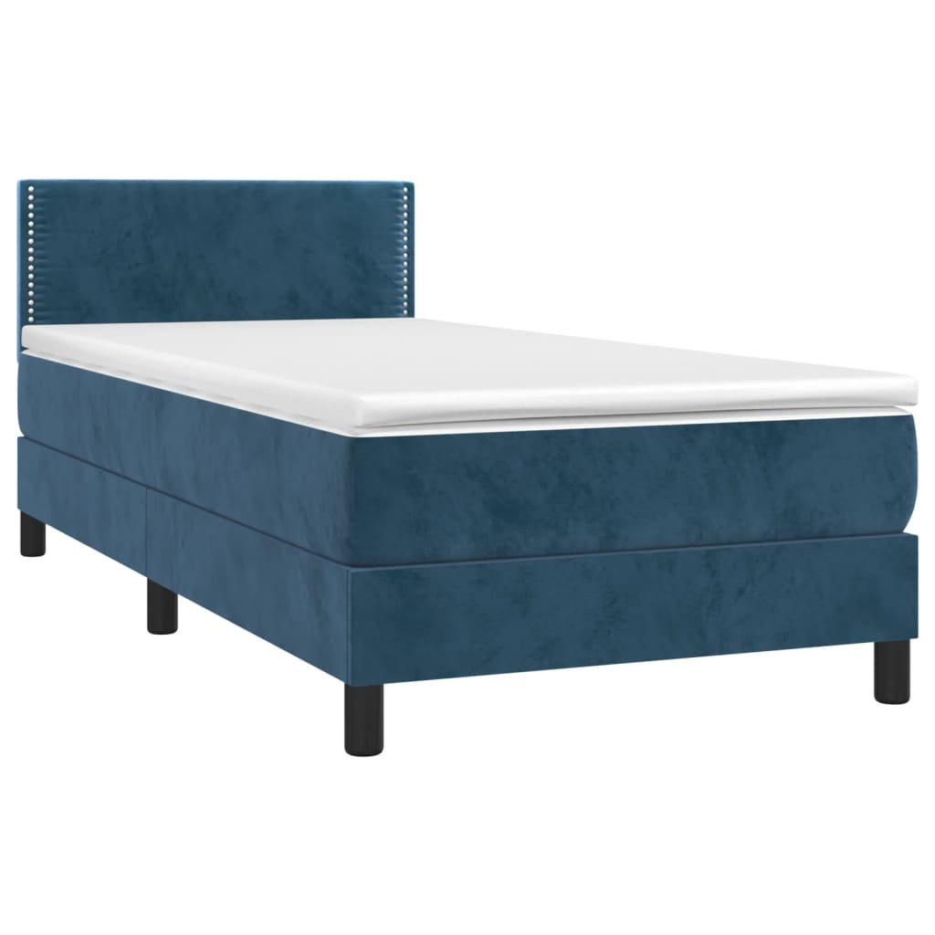 Cama box spring c/ colchão/LED 80x200 cm veludo azul-escuro