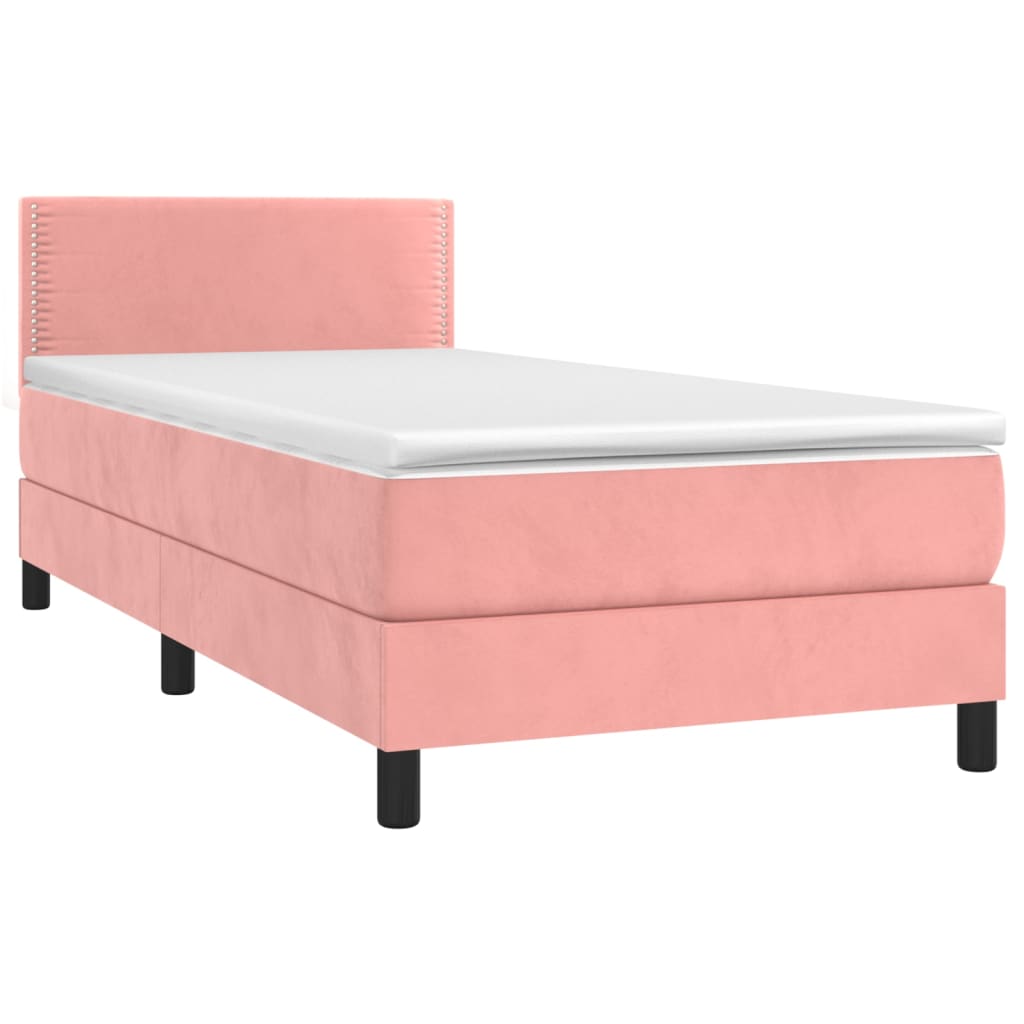 Cama box spring c/ colchão/LED 80x200 cm veludo rosa