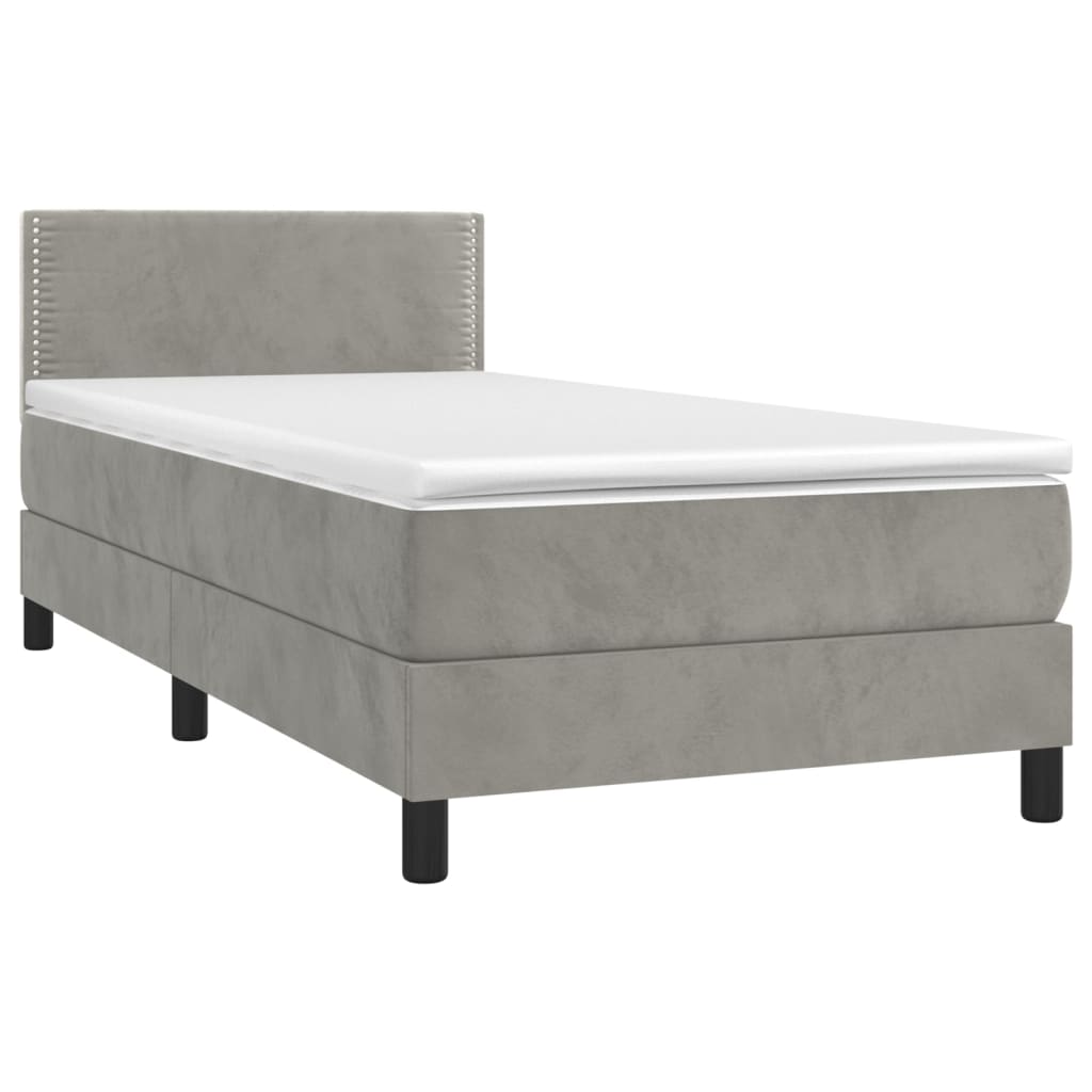 Cama box spring c/ colchão/LED 90x190 cm veludo cinzento-claro