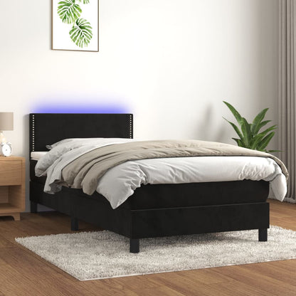 Cama box spring c/ colchão/LED 90x190 cm veludo preto