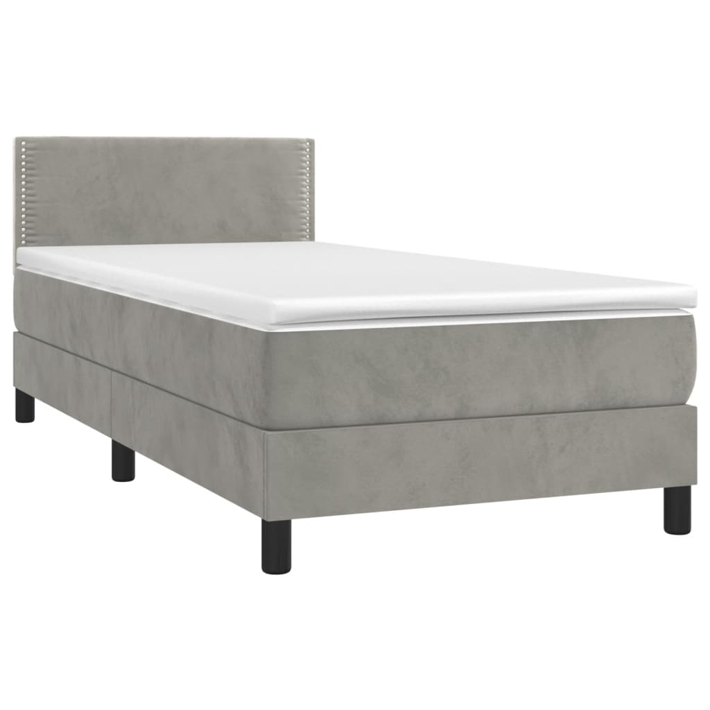 Cama box spring c/ colchão/LED 90x200 cm veludo cinzento-claro