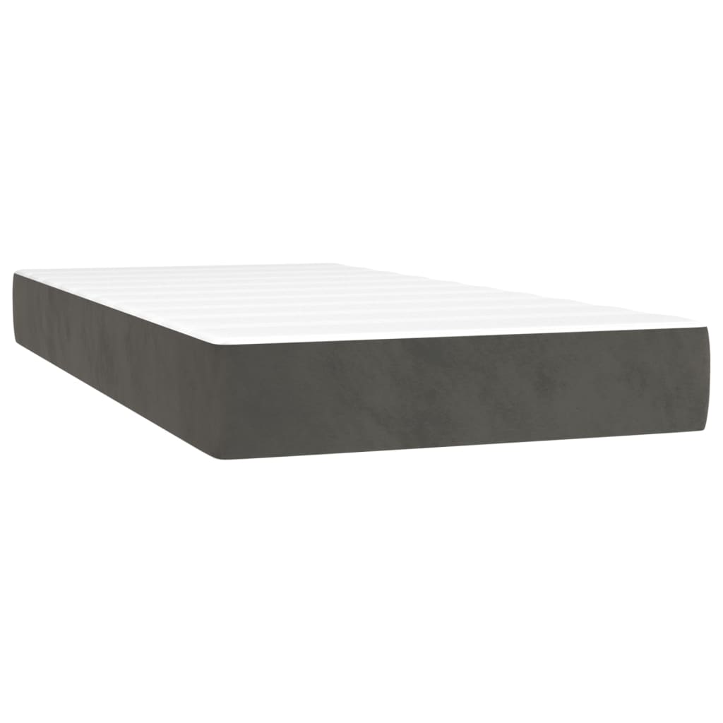 Cama box spring c/ colchão/LED 90x200 cm veludo cinzento-escuro