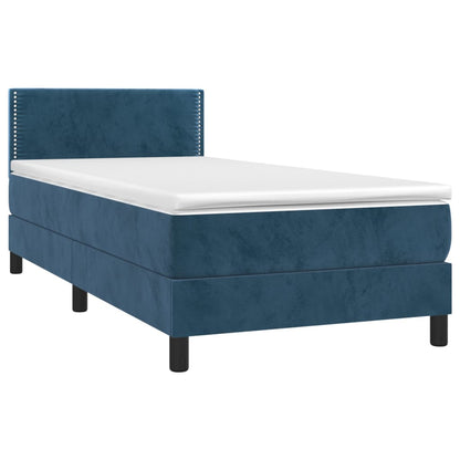 Cama box spring c/ colchão/LED 90x200 cm veludo azul-escuro