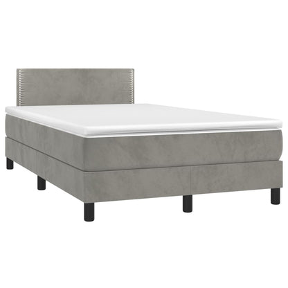 Cama box spring c/ colchão/LED 120x200 cm veludo cinzento-claro