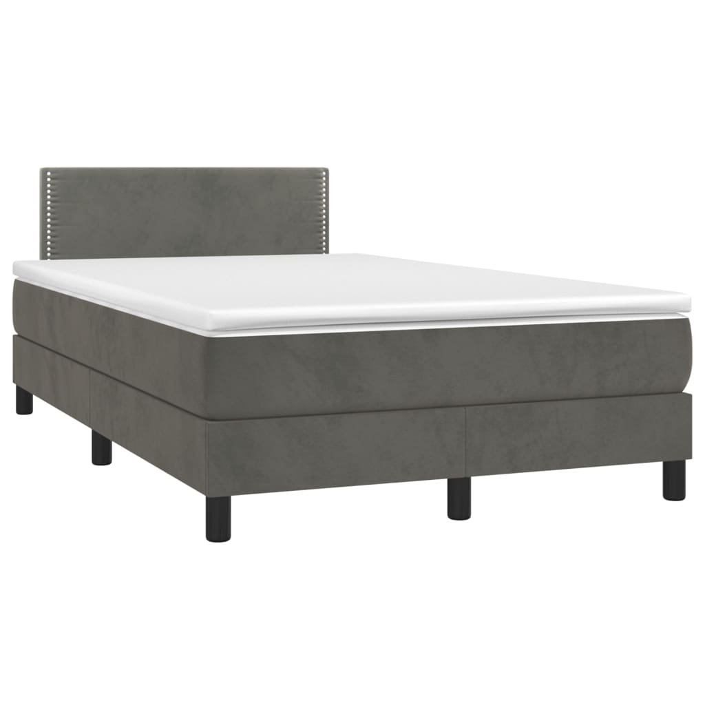 Cama box spring c/ colchão/LED 120x200cm veludo cinzento-escuro