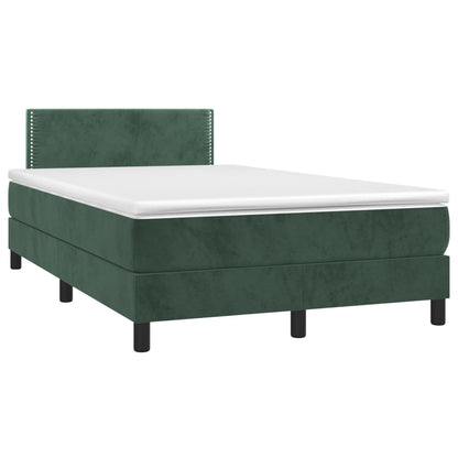 Cama box spring c/ colchão/LED 120x200 cm veludo verde-escuro