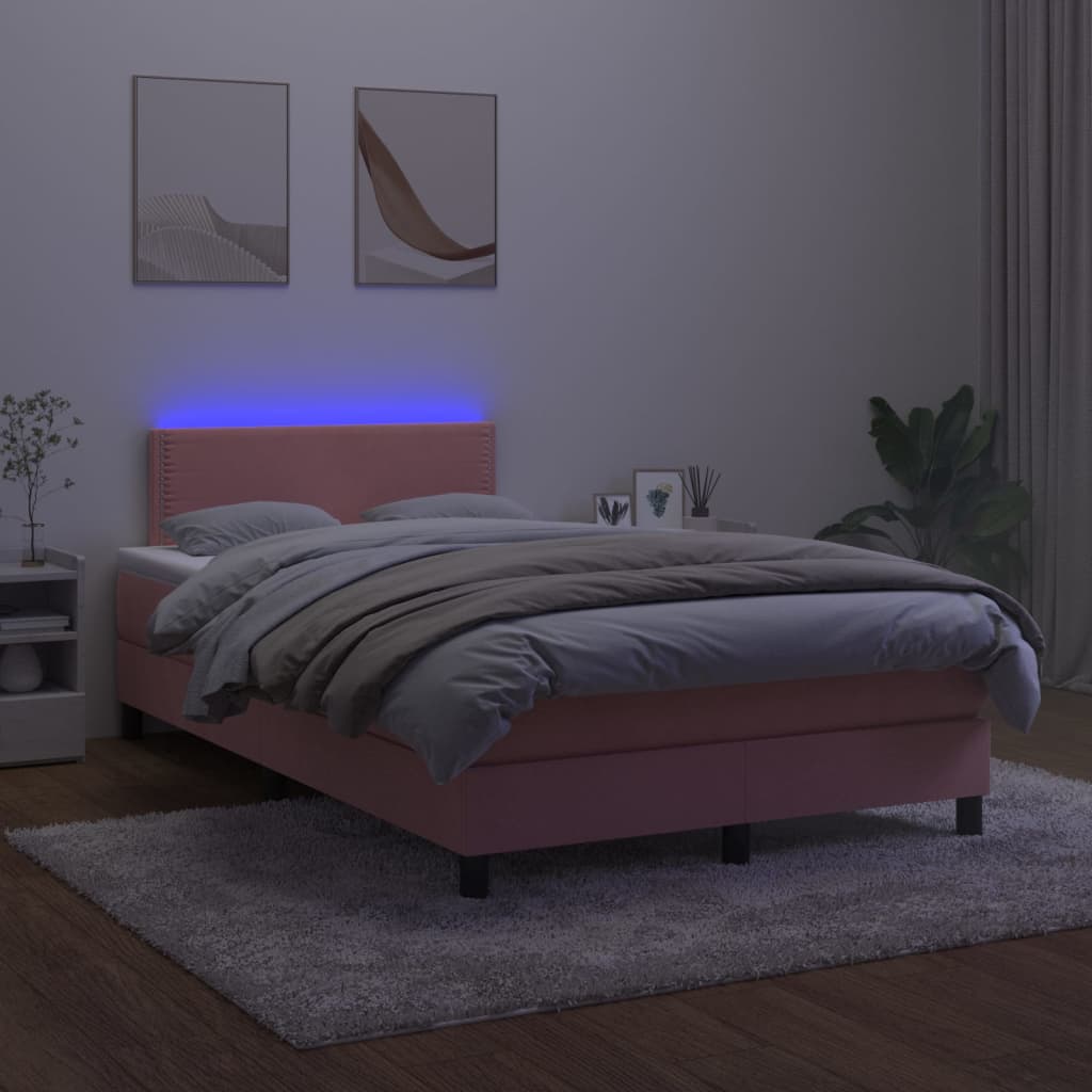 Cama box spring c/ colchão/LED 120x200 cm veludo rosa