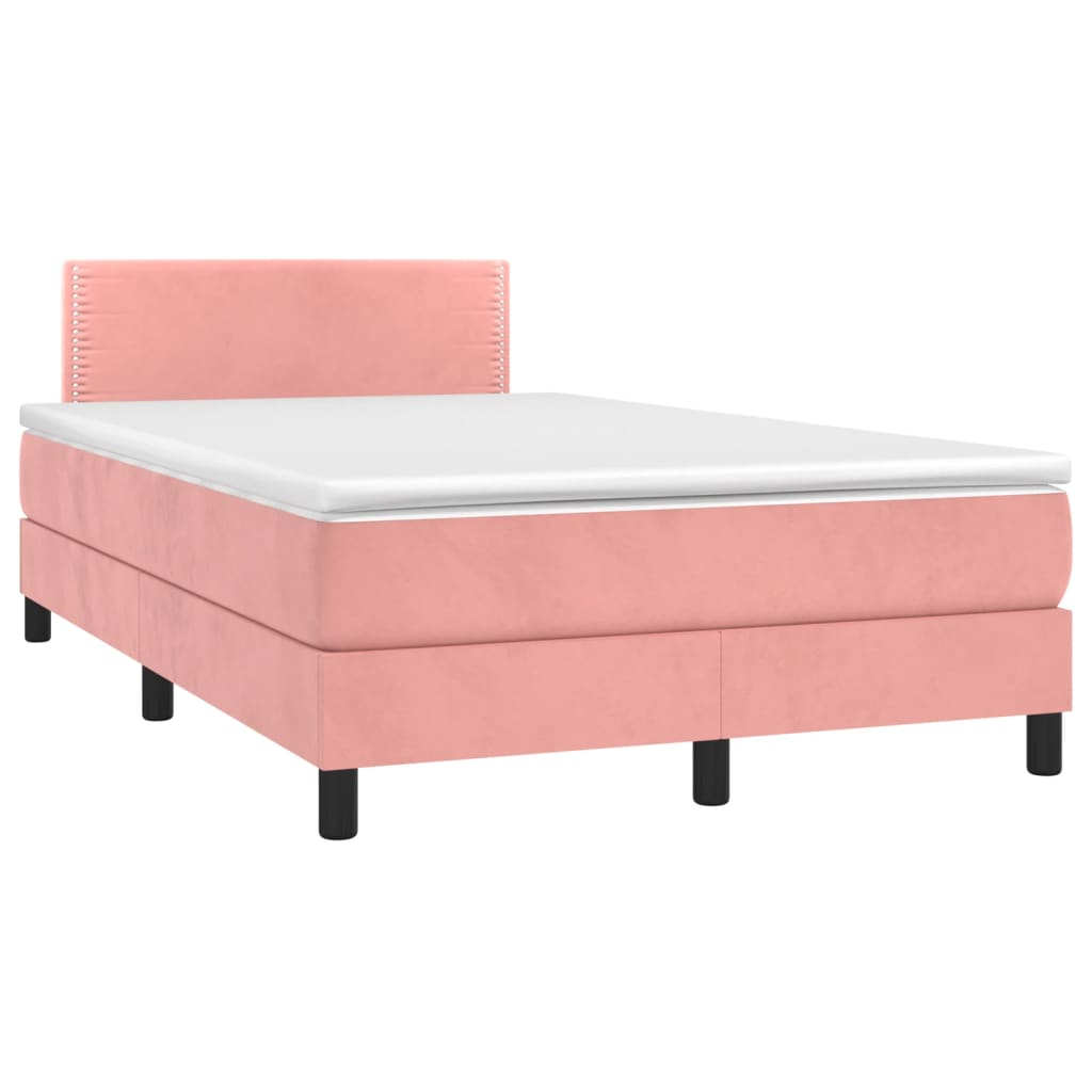 Cama box spring c/ colchão/LED 120x200 cm veludo rosa