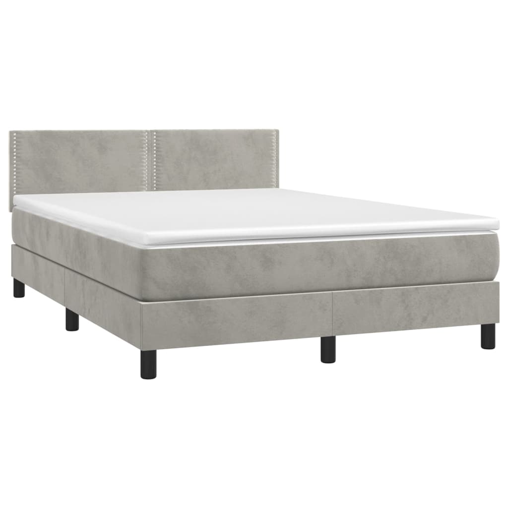 Cama box spring c/ colchão/LED 140x190 cm veludo cinzento