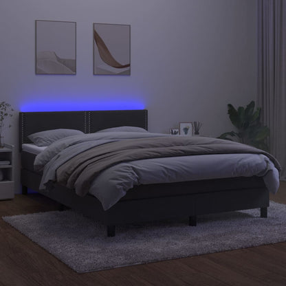 Cama box spring c/ colchão/LED 140x190cm veludo cinzento-escuro