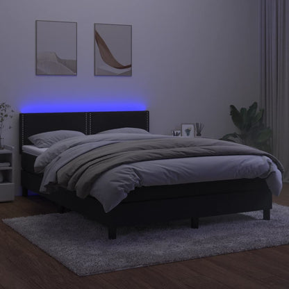 Cama box spring c/ colchão/LED 140x190 cm veludo preto