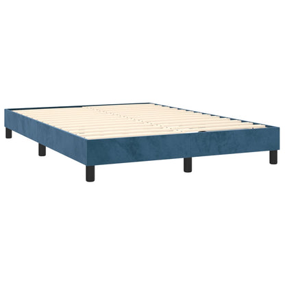 Cama box spring c/ colchão/LED 140x190 cm veludo azul-escuro