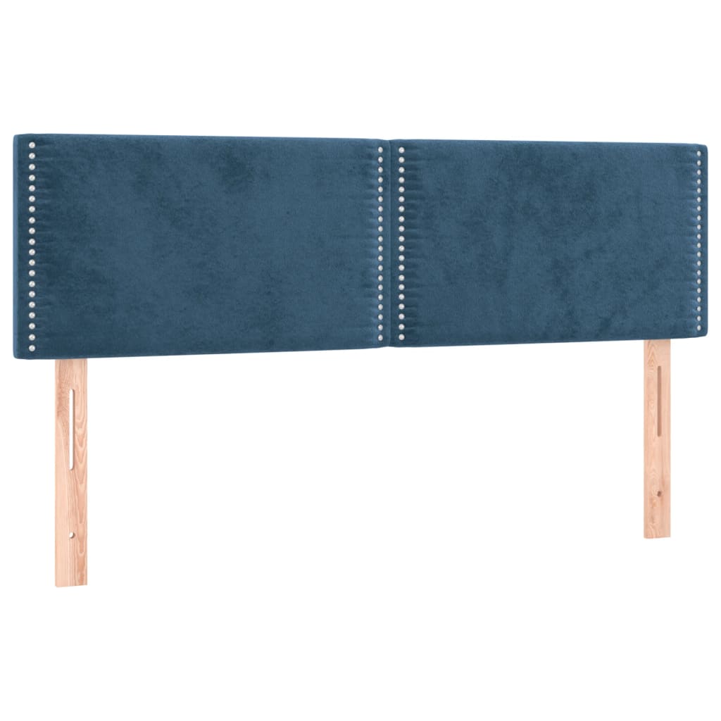 Cama box spring c/ colchão/LED 140x190 cm veludo azul-escuro