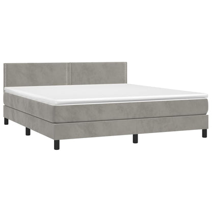 Cama box spring c/ colchão/LED 160x200 cm veludo cinzento-claro