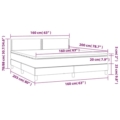 Cama box spring c/ colchão/LED 160x200cm veludo cinzento-escuro