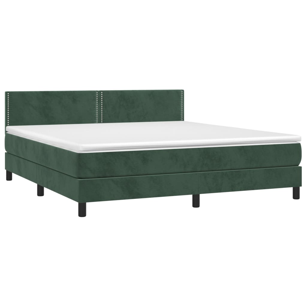 Cama box spring c/ colchão/LED 160x200 cm veludo verde-escuro