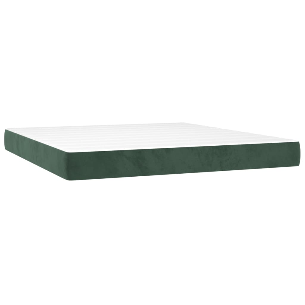 Cama box spring c/ colchão/LED 160x200 cm veludo verde-escuro