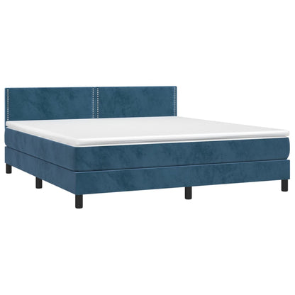 Cama box spring c/ colchão/LED 180x200 cm veludo azul-escuro