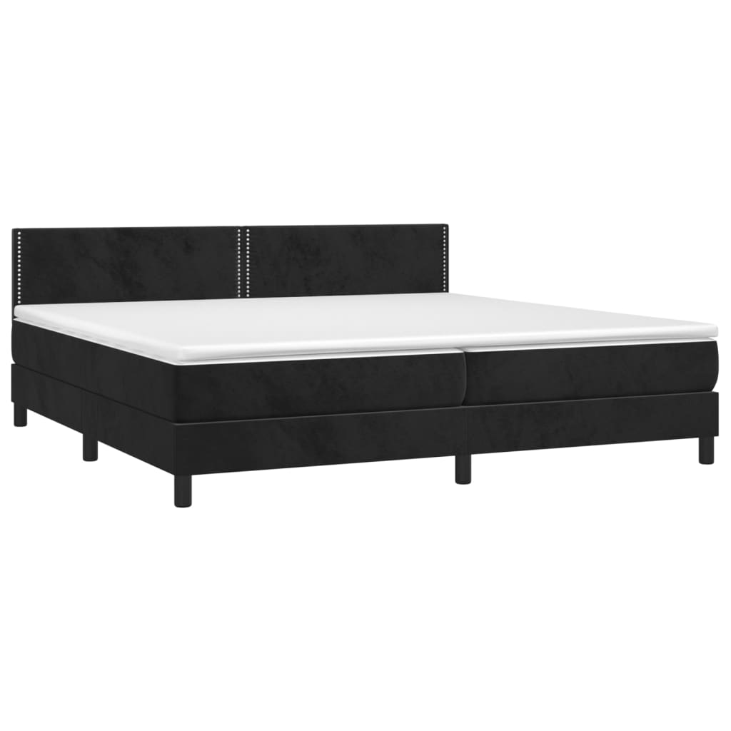 Cama box spring c/ colchão/LED 200x200 cm veludo preto