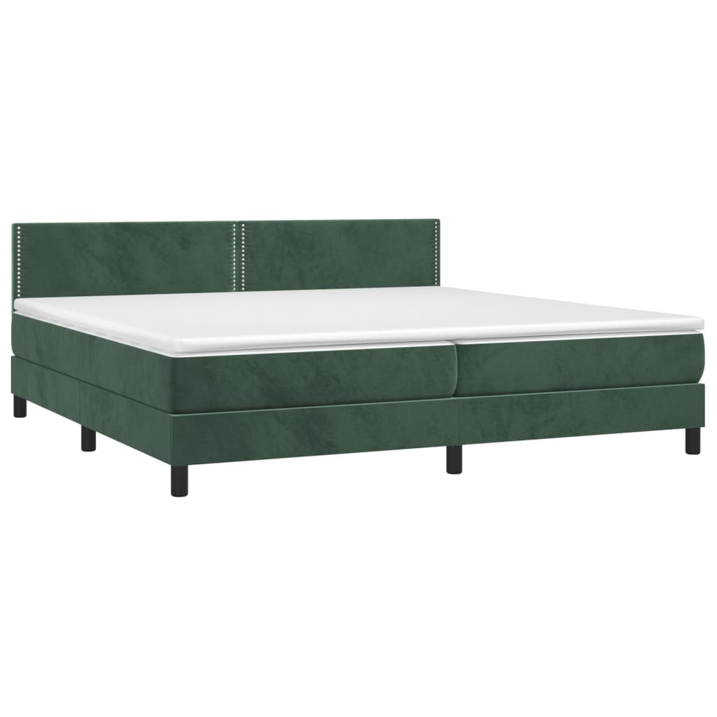 Cama box spring c/ colchão/LED 200x200 cm veludo verde-escuro