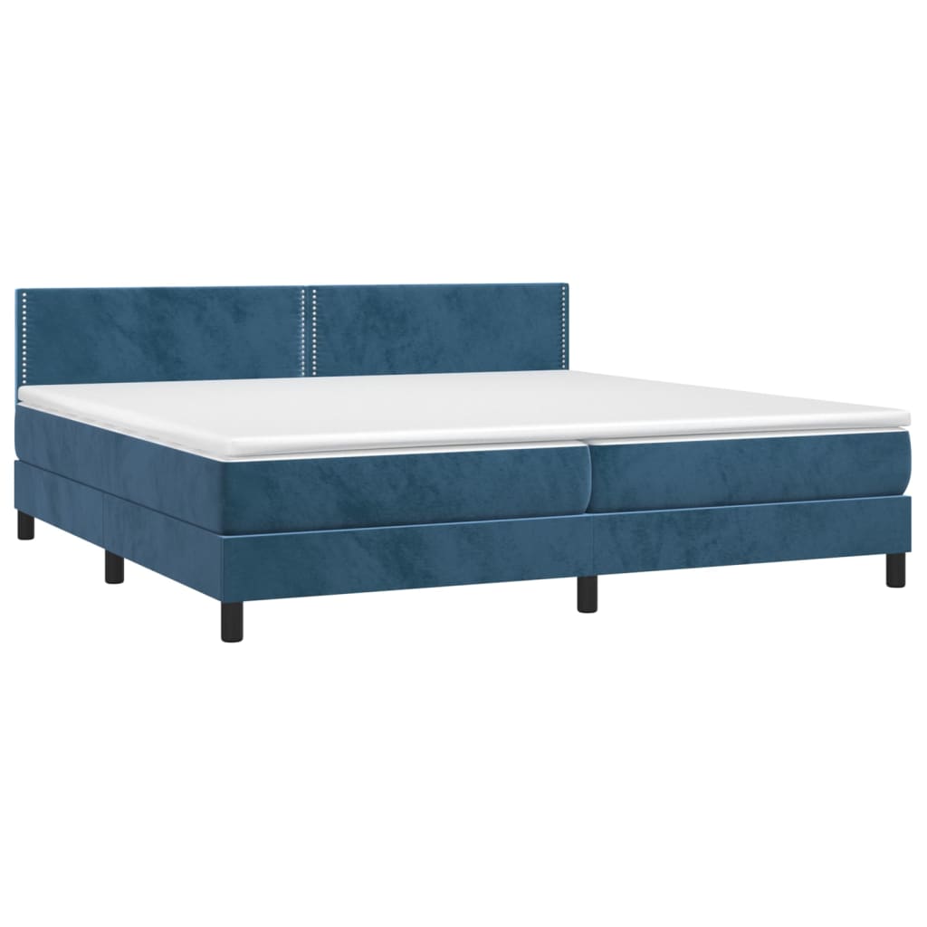 Cama box spring c/ colchão/LED 200x200 cm veludo azul-escuro