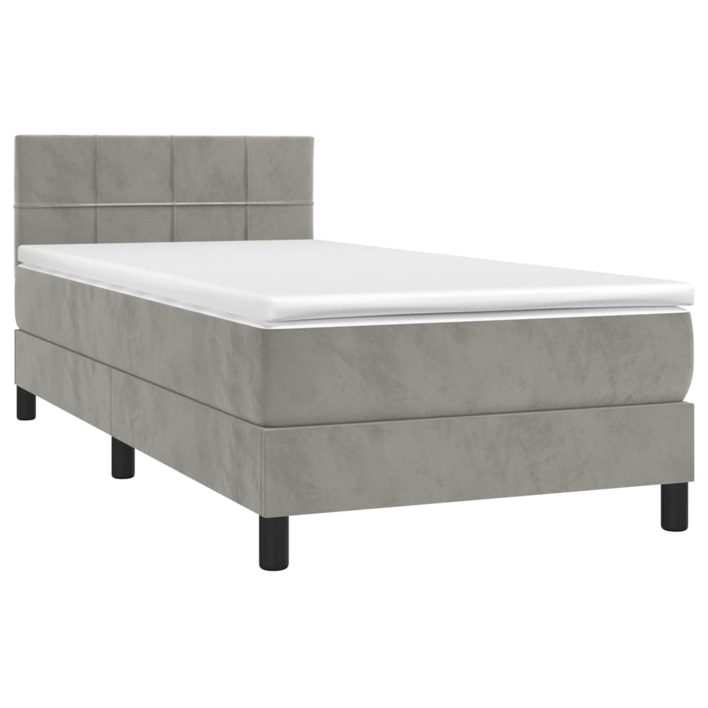 Cama box spring c/ colchão/LED 90x190 cm veludo cinzento-claro