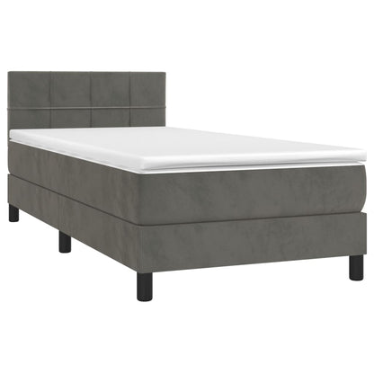 Cama box spring c/ colchão/LED 90x190 cm veludo cinzento-escuro