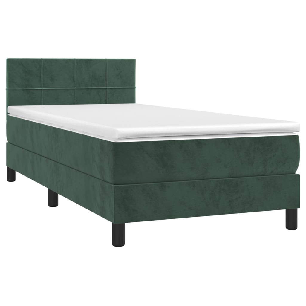 Cama box spring c/ colchão/LED 90x190 cm veludo verde-escuro