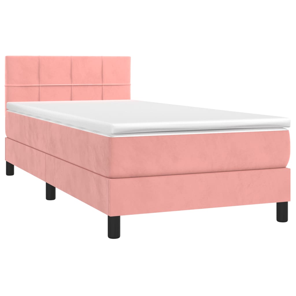 Cama box spring c/ colchão/LED 90x200 cm veludo rosa