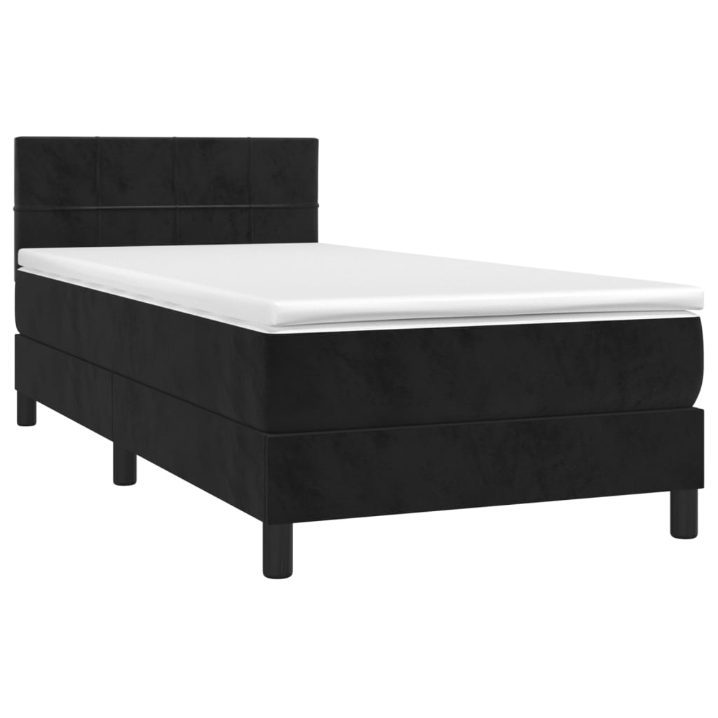 Cama box spring c/ colchão/LED 100x200 cm veludo preto